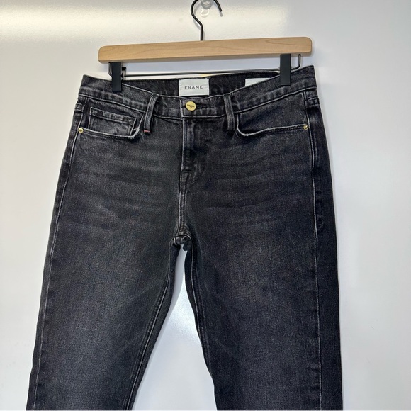 Frame Le Nik Straight Leg Jeans Distressed Black Size 26 - Picture 4 of 11
